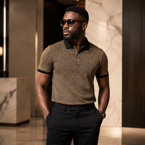 Rhinestone-embellished gold short-sleeved shirt