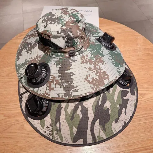 Solar powered fan, large brim, sun shading, hiking and fishing hat