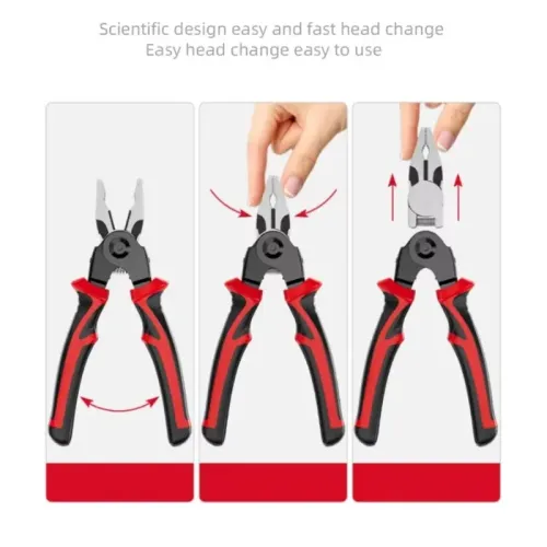 5-in-1 multi-functional head changing pliers special suit for cutting, stripping and crimping electricians