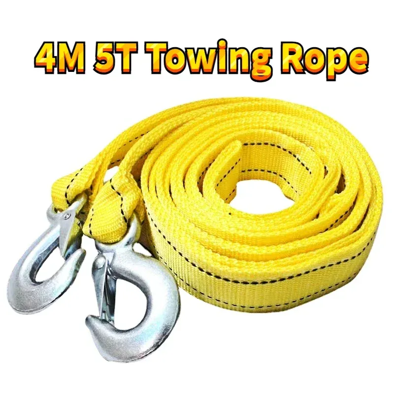 4M Heavy Duty 5Ton Car Tow Cable Towing Pull Rope Strap Hooks Van Road Recovery Car Rescue Tool Accessories for Audi Ford BMW