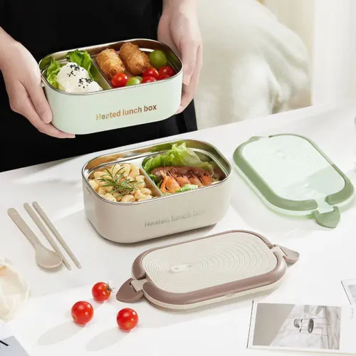 Durable 304 Stainless Steel Electric Lunch Box Constant Temperature 1000ml Food Heated Warmer Container Plug-in Heated Lunch Box