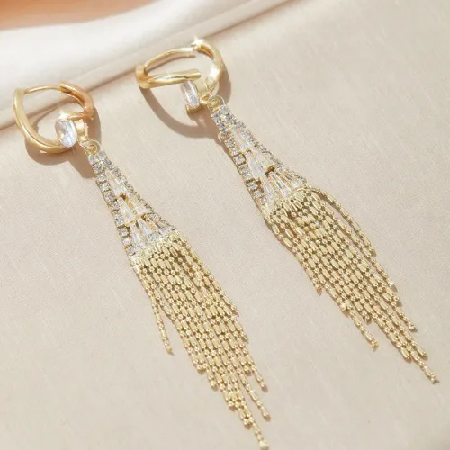 Luxury Cubic Zirconia Long Tassel Golden Earrings for Women Exquisite Water Drop Earring Wedding Party Valentine's Day Gifts