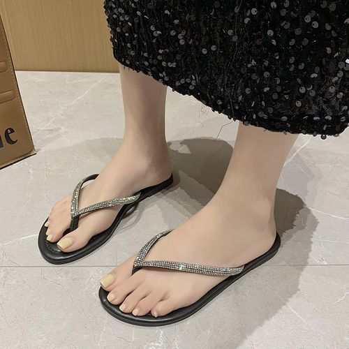 Rhinestone Slippers Women New Summer Shoes Women Fashion Bling Flip Flops Soft Comfort Flat with Slippers Gold Beach Sandals