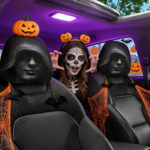 Novel Horror Face Printing Car Headrest Covers Universal Elastic Car Seat Headrest Cover Dustproof Protective Sleeve