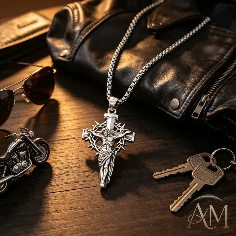 Vintage Thorn Halo Cross Pendant Necklace
