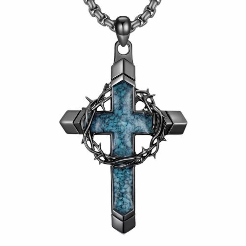 Men's Blue Cross and Crown of Thorns Necklace