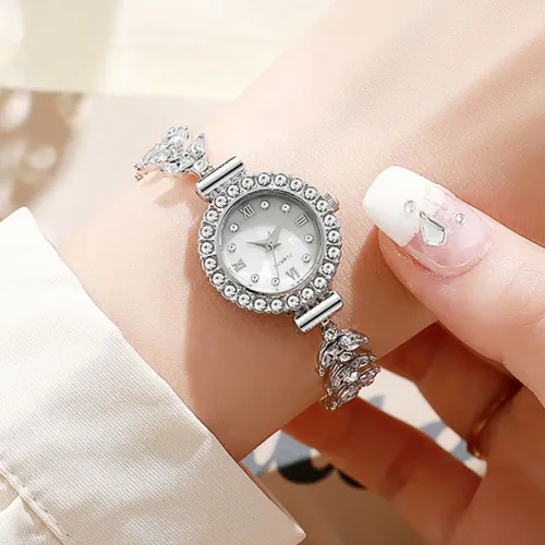 Rhinestone Quartz Watches Diamond Studded Watch Strap with Adjustable Bracelet Circle Shaped Watch Wrist Decoration Women Girl