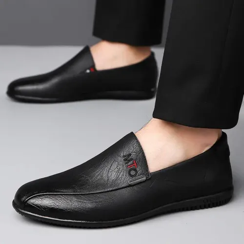 Men's Casual Leather Shoes Slip-On Driving Soft Bottom Breathable round Toe Fashion Single Shoes Comfortable Soft Surface