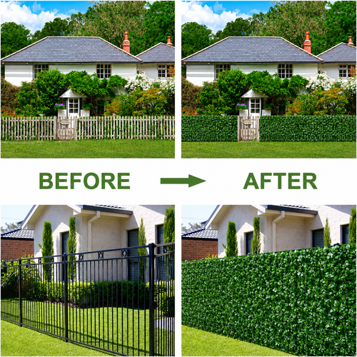 Artificial Ivy Hedge Green Leaf Fence Panels Faux Green Leaf Hedge Panel UV Protected for Garden Wall Balcony Patio Decor