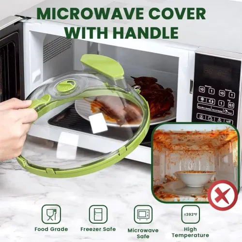 Microwave Food Cover Clear Microwave Splash Guard with Steamer and Handle Kitchen Gadgets