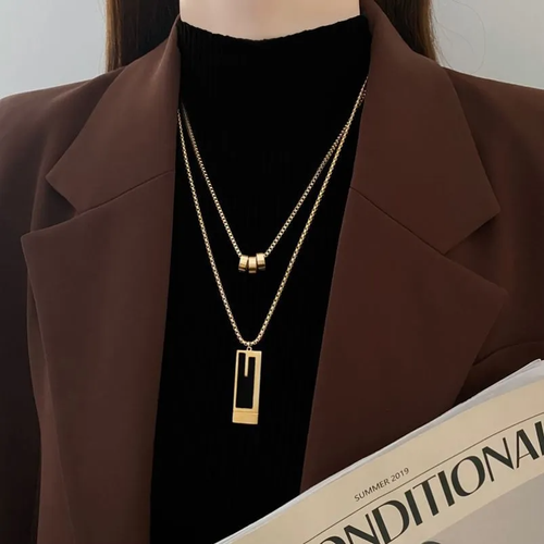 High-end double-layer sweater chain Fashionable titanium steel necklace