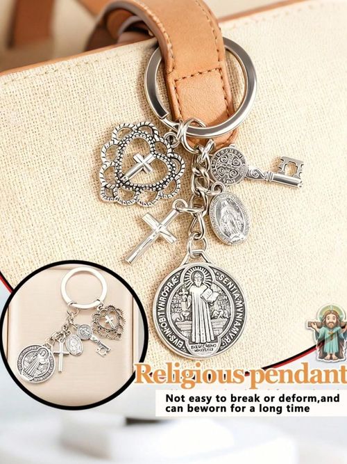 3PCS Family Pack Religious St Benedict Virgin Mary Cross Keychain Prayer Protection Multi-Piece Bag Phone Charm Party Gift