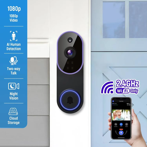 Smart wireless video doorbell camera (supports AI detection, night vision, and cloud storage)
