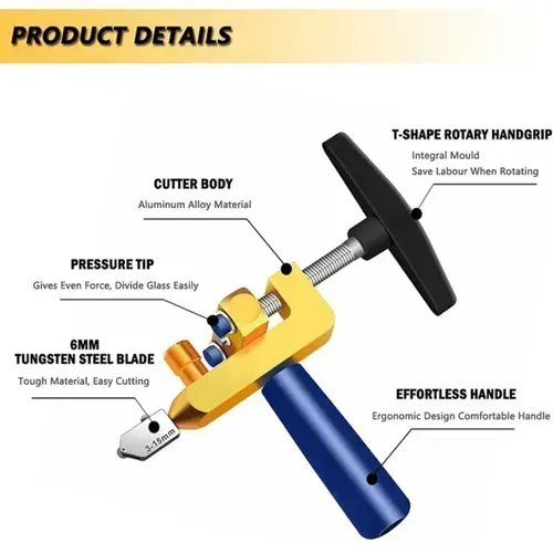 2-in-1 Manual Tile Cutter Tool with Breaking Pliers,Glass Tile Cuttter with 3-15 mm 3 Tungsten Steel Blade Manual Glass Hand Tool for Home DIY Cutting Glass