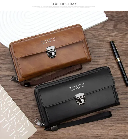 PU leather men's wallet, large capacity lock clip, loose card holder, can hold mobile phones