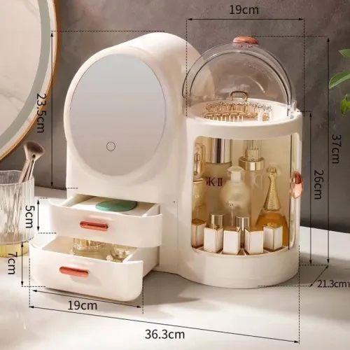 Large Capacity Cosmetics Storage Box Luxury Desktop Make Up Organizer Waterproof Bathroom Sundries Storage Cases With LED Mirror