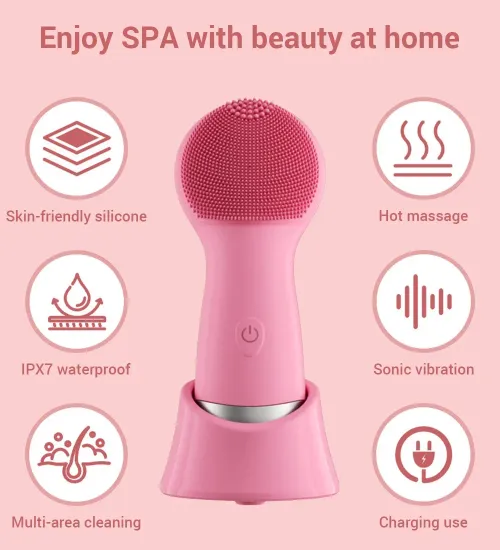 Facial Cleansing Brush, PRITECH Heatable Vibrating Face Scrubber with Massage, Silicone Face Scrubber for Women & Men, Electric Facial Cleanser for Deep Cleansing, Gentle Exfoliating minihygieneproducts