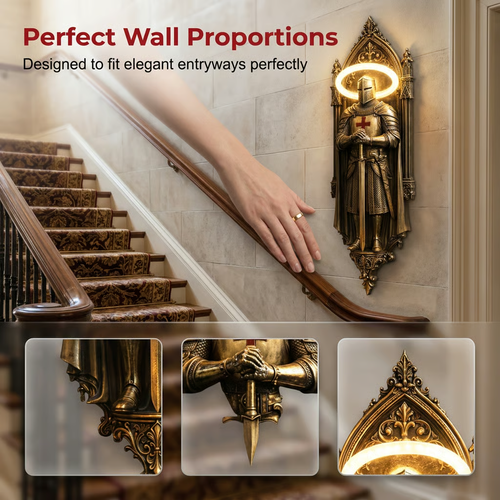 🙏 Guardian of God Wall Lamp – Medieval Knight Sconce with Warm Holy Glow | Protect Your Home in Style | Limited Offer!​ 🕯️