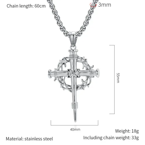 Thorn Wreath Cross Pendants Stainless Steel Artistic Retro Men Personality Fashion Necklaces Jewelry
