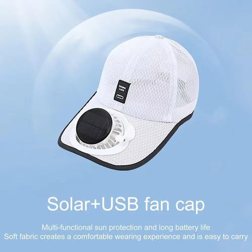 Solar charging, with fan and breathable mesh cap gray