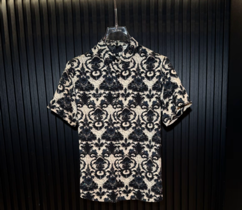 Men's Ice Silk Casual Floral Shirt Summer High-end Ice Silk Short Sleeved