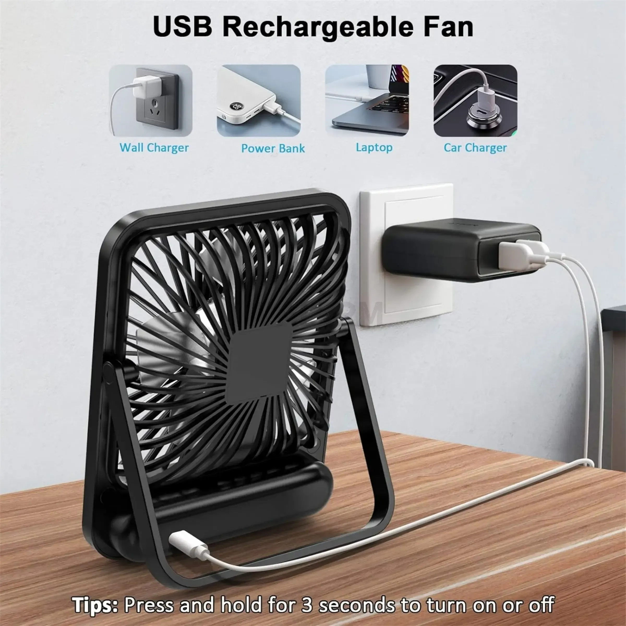 Desktop fan, personal cooling fan, adjustable fan (supports 180° tilt and folding), 5 speed settings, USB-C rechargeable mini fan—suitable for offices, desktops, and bedrooms.