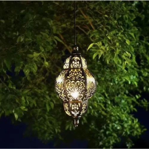 Solar Powered Light Hollow-out Lantern European Style Courtyard Garden Decoration Artistic Atmosphere Pendant Light Projection