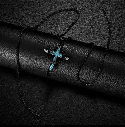 Men's Blue Cross and Crown of Thorns Necklace