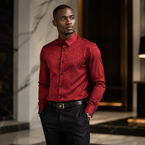 Burgundy slim-fit non-iron long-sleeve shirt