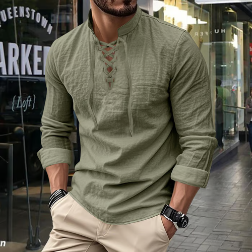 💥2026 HOT SALE💥Men's Linen Casual Long Sleeve Polo Shirt（Please check the size before placing your order.）