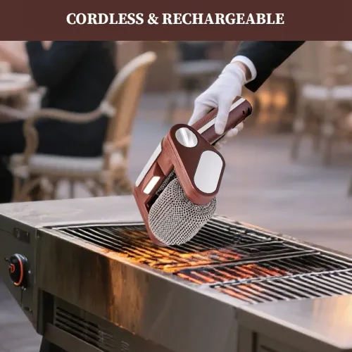 Electric Grill Brush Rechargeable with LED Light 304 Stainless Steel Replaceable Heads