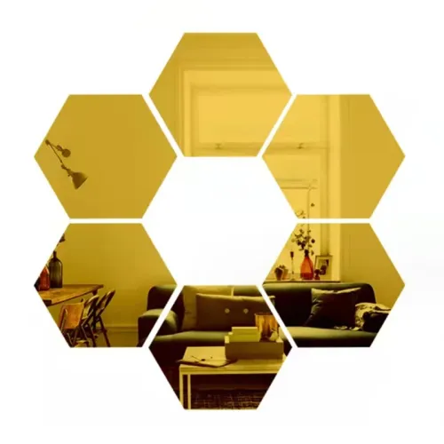 15pcs 3D Hexagon Mirror Wall Sticker Rose Gold DIY TV Background Living Room
