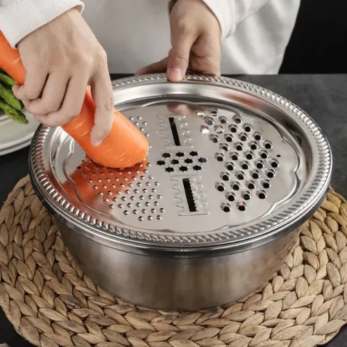 3pcs Kitchen Kit with Stainless Steel Multifunctional Mixing Bowl Vegetable Slicer - Suitable for Cleaning and Slicing Fruits