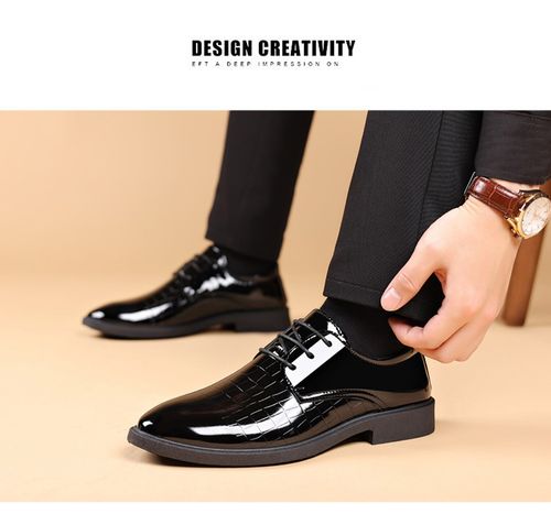 Premium Plus Size Men's Glossy Formal Dress Shoes, Versatile Business Casual Footwear