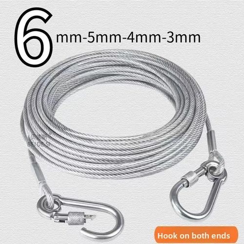 Stainless Steel Wire Rope Clothesline with Double Hooks Anti-Rust Outdoor Balcony Drying Line