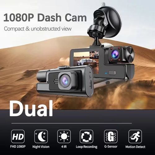 Dual camera driving recorder with infrared night vision ring recording and 2-inch IPS screen