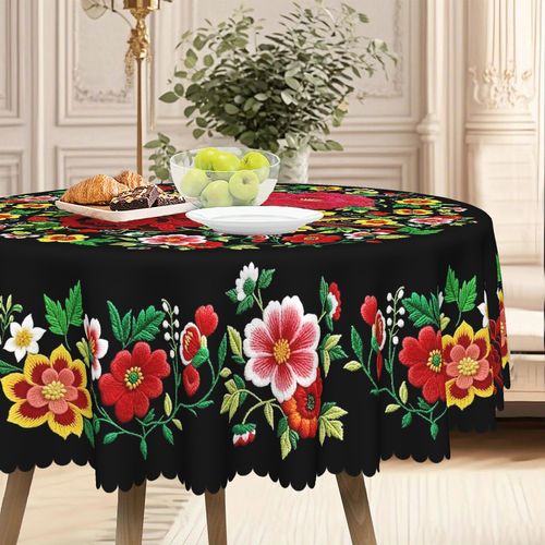 🔥New product launch! 50% off!🎁Stylish floral pattern tablecloth with a scalloped lace edge design