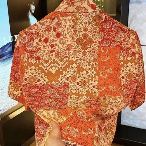 Summer New Men's Printed Short Sleeve T-Shirt Fashionable Vacation Style Ice Silk Lightweight Trendy Shirt Casual Loose Fit