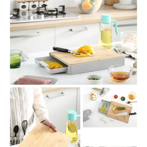 Double-sided Available Cutting Board Detachable Drawer Wooden Chopping Blocks Anti-slip Kitchen Fruit Vegetable Meat Organizer