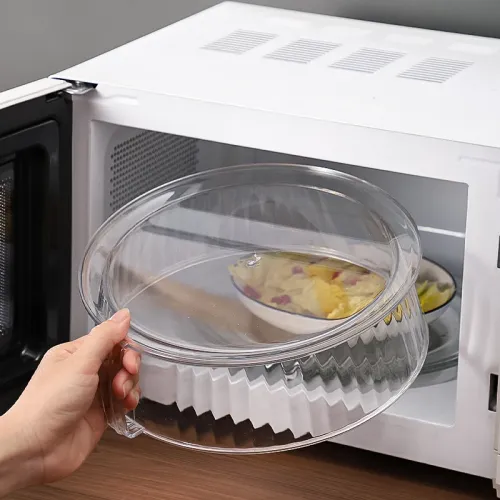 10inch Microwave Food Cover Serving Plate Cover Microwave Splatter Cover Transparent With Handle Fresh Keeping Microwave Cover