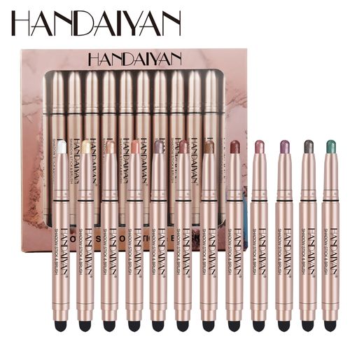 12 color double-ended eye shadow stick set pearlescent matte fine shimmer highlight brightening