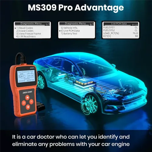 MS309 Pro Scanner Diagnostic Tool With Check Engine Code Reader, Battery Tester, Clear Fault Codes For Car