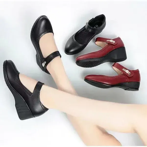 Women Fashion High Quality Wedge Heel Shoes for Spring Summer Lady Casual Street Comfort Black High Heel Shoes for Student A06