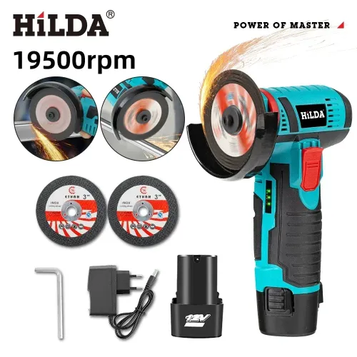 HILDA 12v Mini Angle Grinder Car Repair Brush Motor Rechargeable For Cutting Diamond Cordless Power Tool Polishing And Grinding