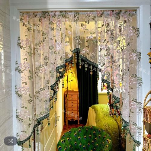 Bedroom corridor lace gauze curtain embroidery atmosphere beaded half curtain