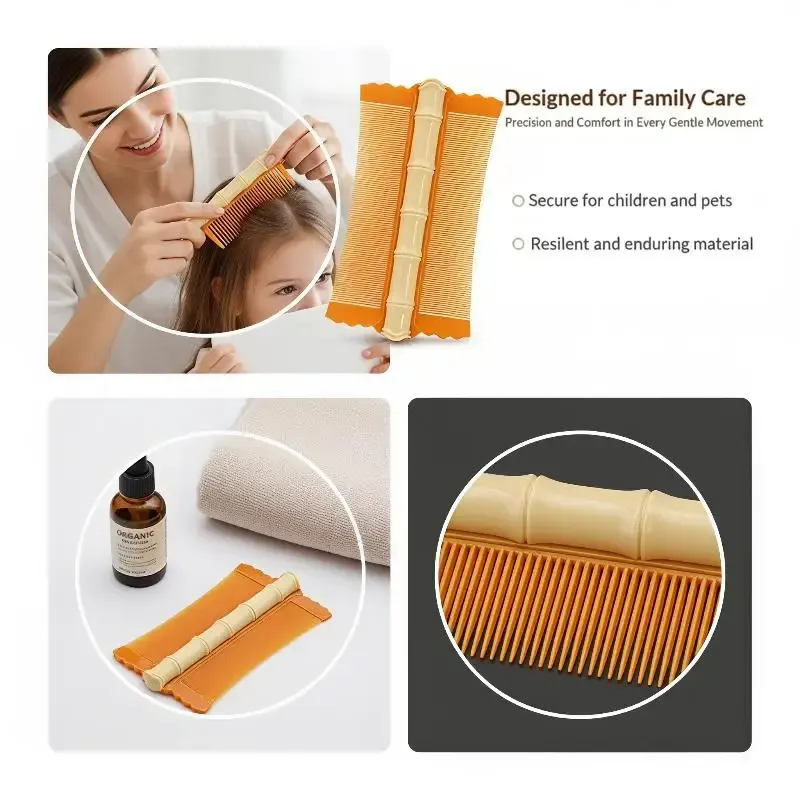 5PCS Plastic Bamboo Node Comb Durable Double Sided Dense Teeth Effective Head Lice Remover for Daily Hair Grooming