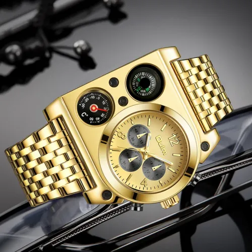 OULM Army Military Watch compass Temperature Display Movement Three Time Clock Big Dial Quartz Men WristWatch relogio masculino