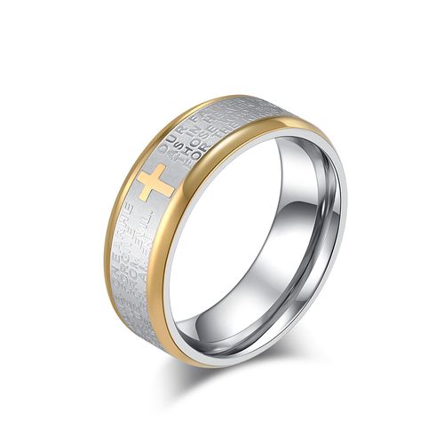 Vintage Cross Scripture Ring Fashionable Men's Stainless Steel Prayer Talisman Rings Catholic Faith Jewelry Gifts