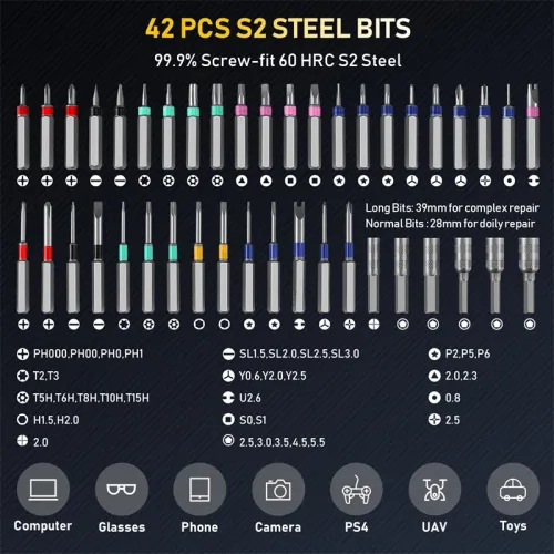 71 in 1 ManualElectric Precision Screwdriver Set Cordless 48 Magnetic Bits Phillips LED5Torque 0.52N PC Phone Repair Kit Tool