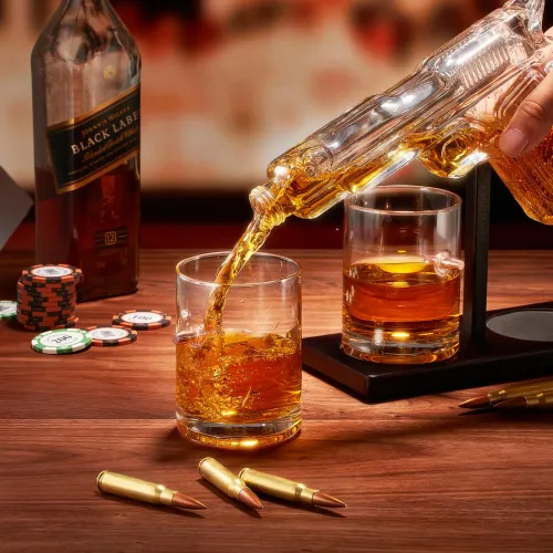 Gun Whiskey Decanter Sets With 2 Bullet Glasses Personalized Liquor Dispenser Liquor Scotch Bourbon Vodka